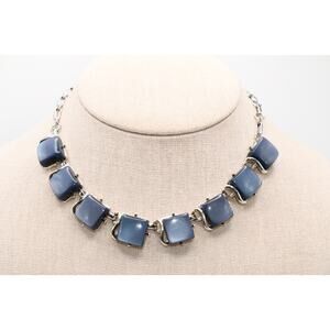 Vintage Coro Blue Gray Moonglow Necklace Silver Tone Signed 14 Inch